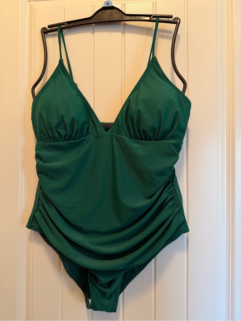 NEVER WORN Deep Green V-Neck Ruched One-Piece Swimsuit
